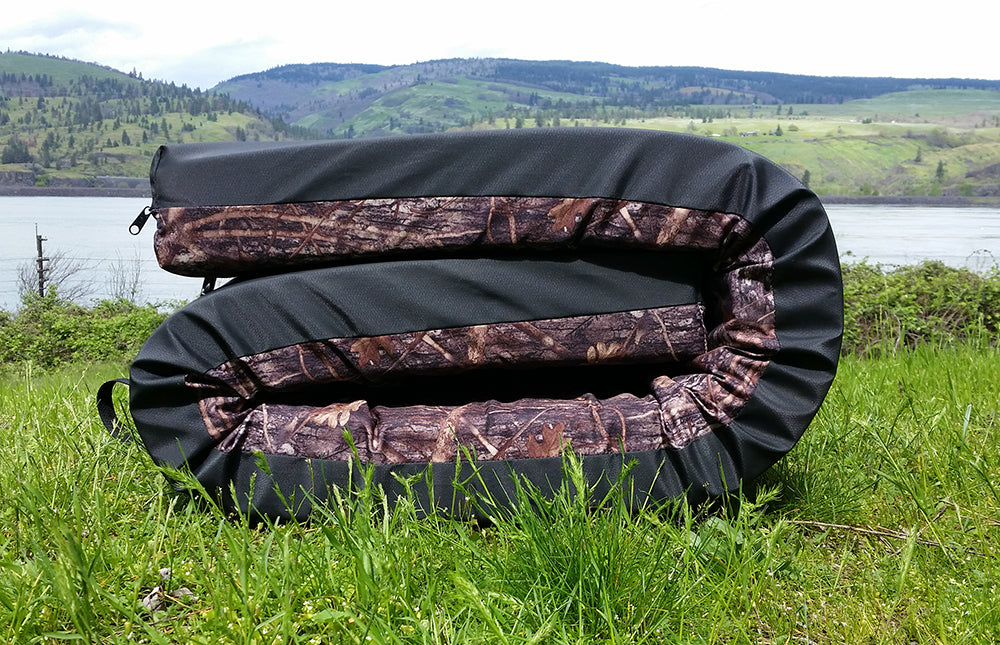 Camo camping mattress rolled up