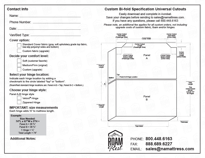 Custom template Bifold Universal Cut