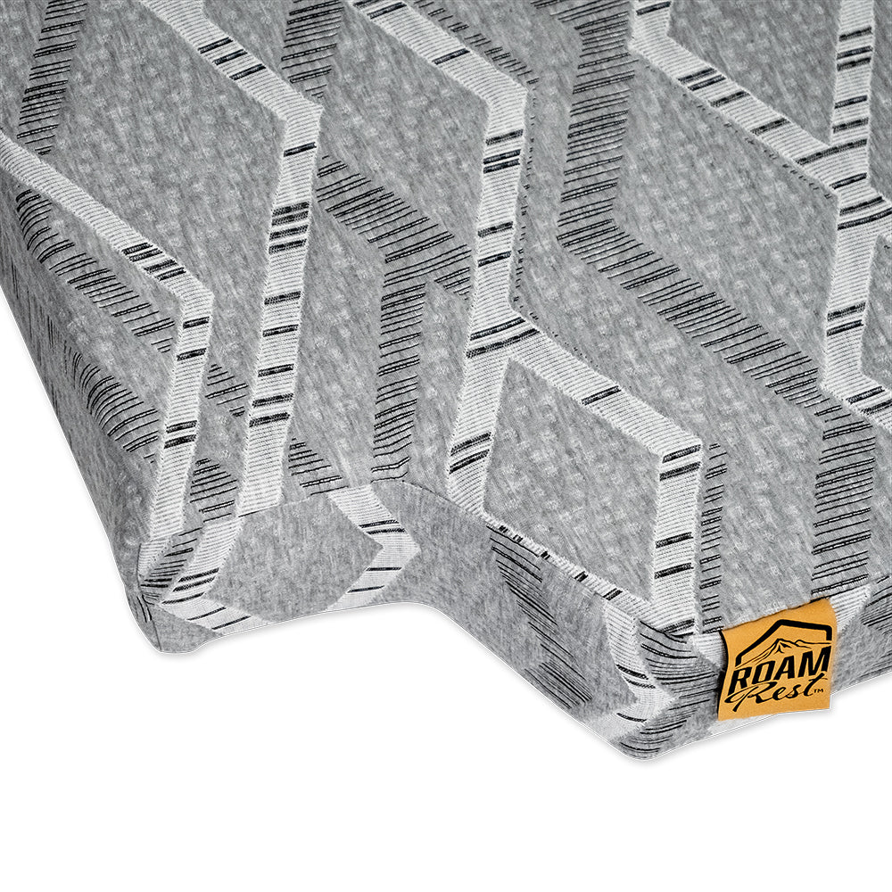 Detail view of mattress corner cutouts to fit in the back of a van