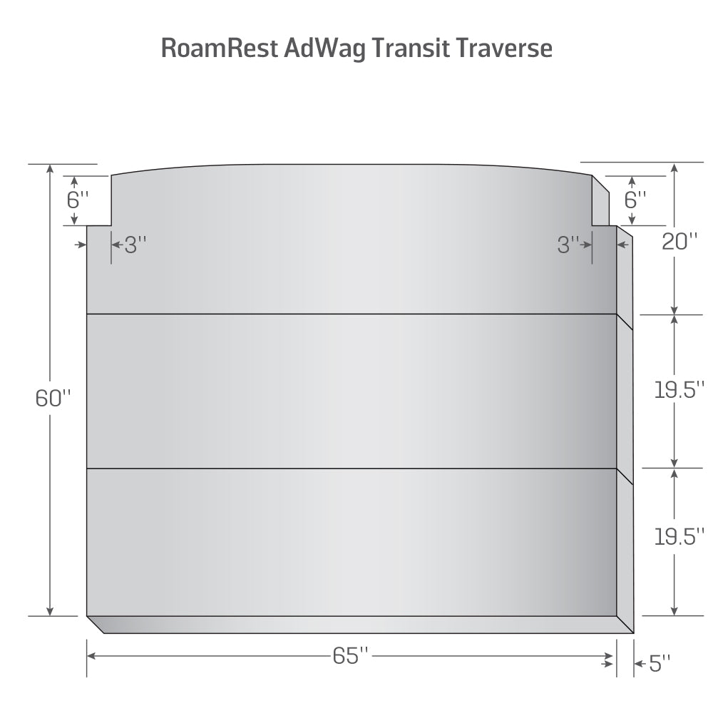 Technical drawing of Adventure Wagon replacement mattress for Transit Traverse