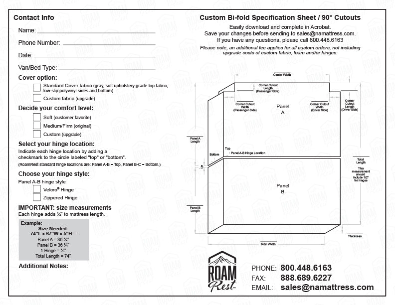 Custom template Bifold 90 degree Cut