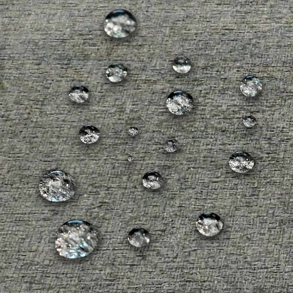 Warrington gray water-resistant mattress fabric with water droplets