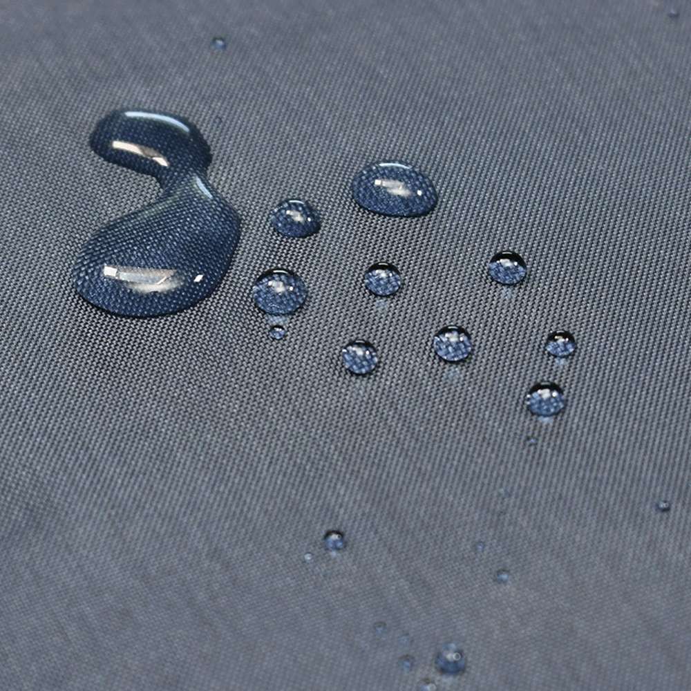 Blue nylon water-resistant mattress fabric with water droplets