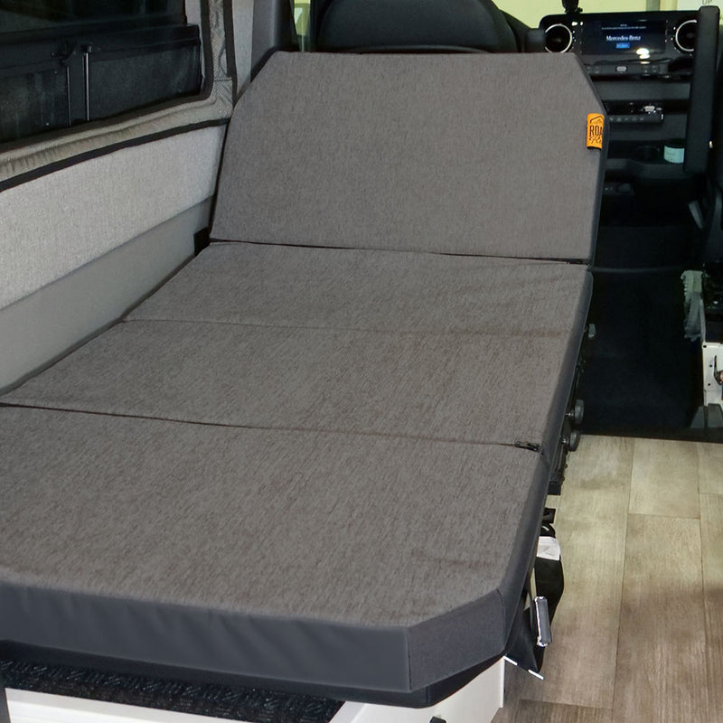 RoamRest mattress topper in lounge position on top of original Storyteller GrooveLounge
