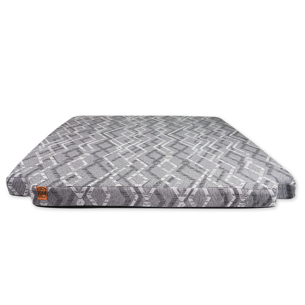 Gray fabric product view of a van mattress