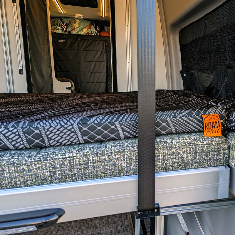 View of Revel mattress topper fitting on top van bed