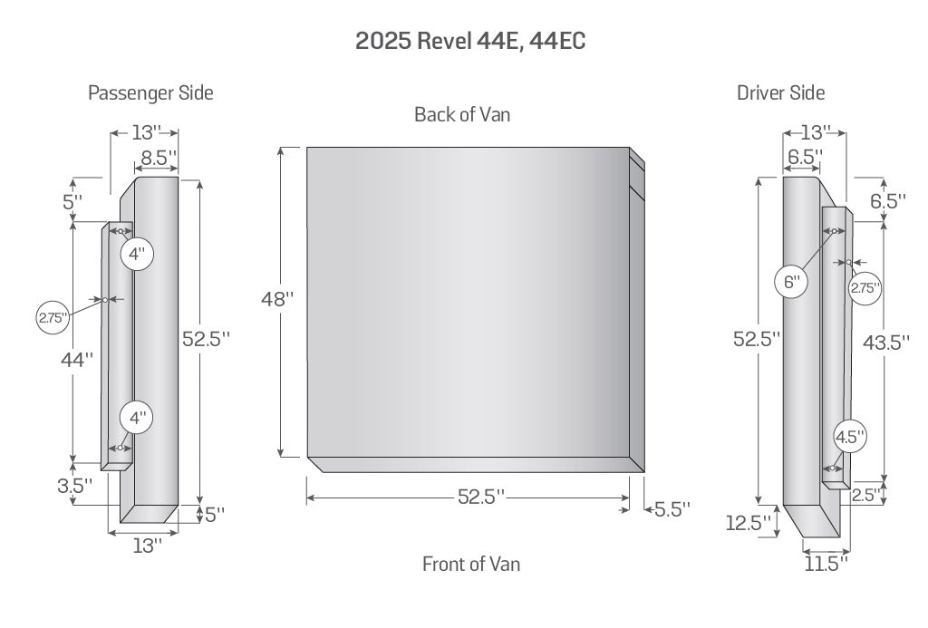 Technical drawing of Revel 44E & 44EC mattress