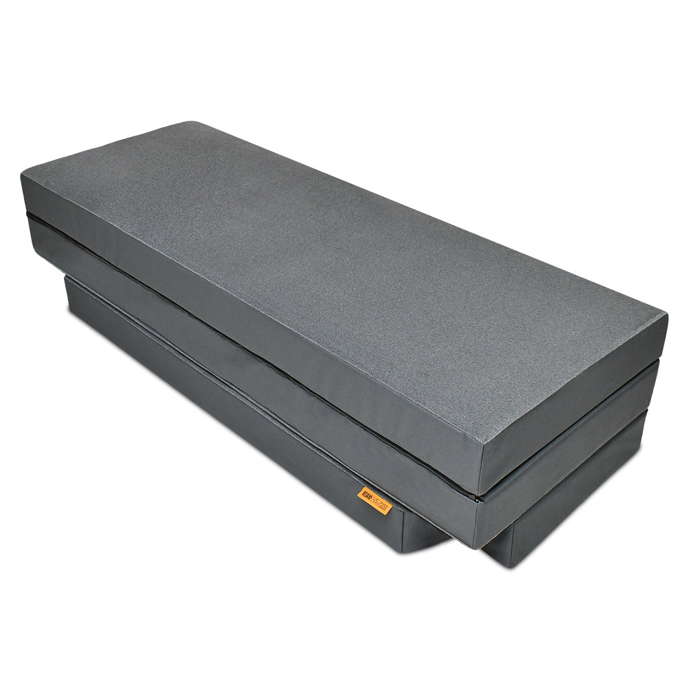 Product view of the RoamRest Ultimate Tri-Fold stacked and ready for storage