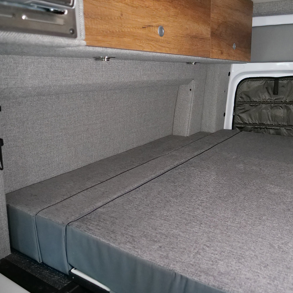 Storyteller mattress with RoamChuck cushions installed in van