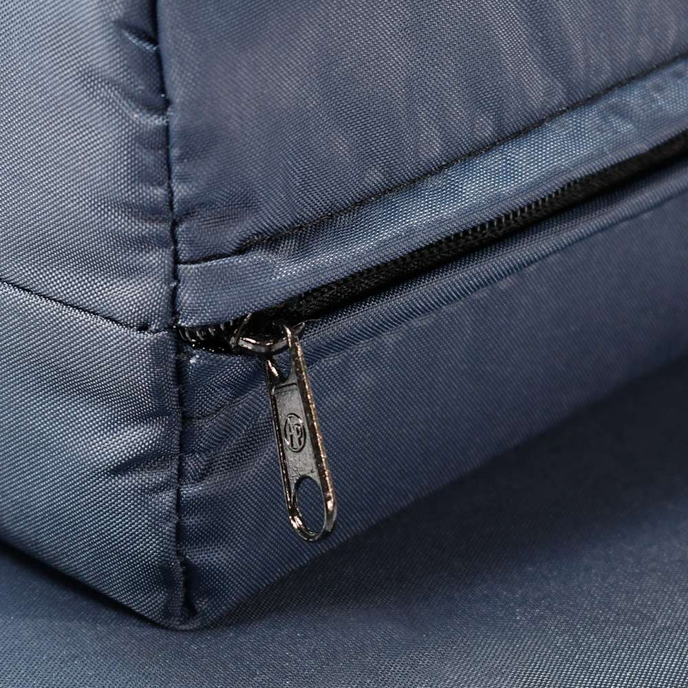 Blue nylon mattress cover fabric zipper detail