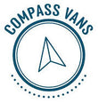 A circular blue logo with the words 'COMPASS VANS' arched above a simple compass needle icon, on a white background.