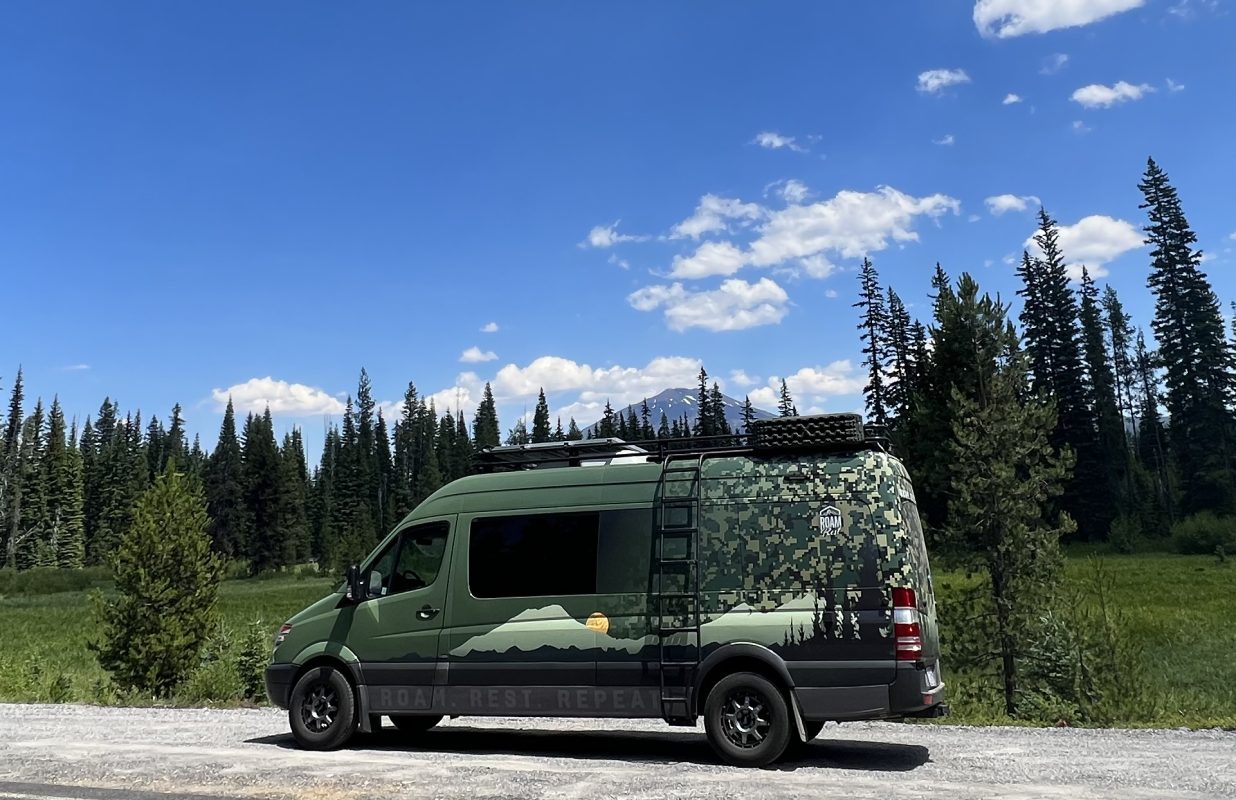 green van on the road
