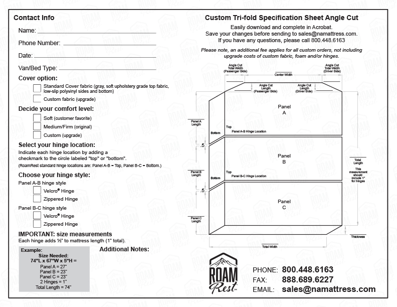 Trifold angle cut custom form